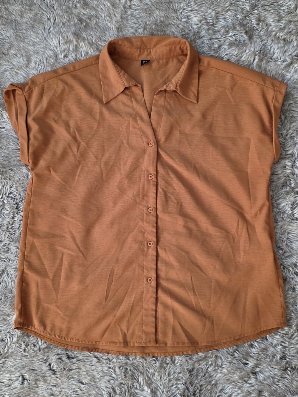SHEIN Button-Front Short Sleeve Shirt - Rust Orange Women's Size‎ Large